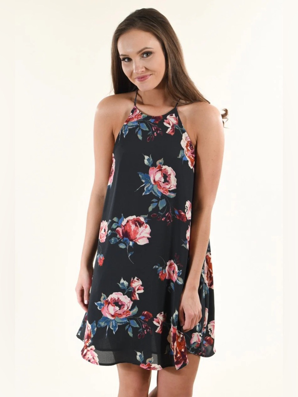 Everly dark grey and Pink Halter dress for Wedding Guest